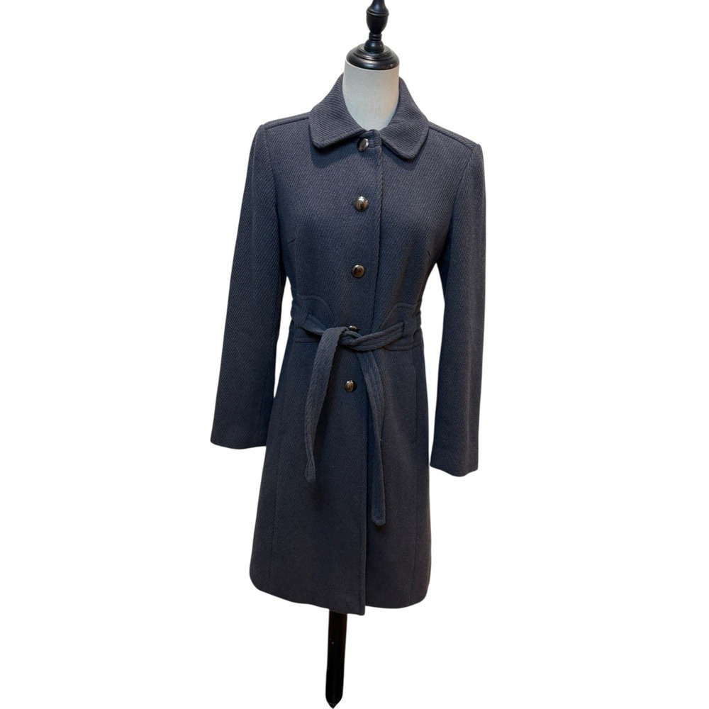 Ann Taylor Grey Wool Blend Coat Belted Mid Length Tailored Classic Timeless Sz 2